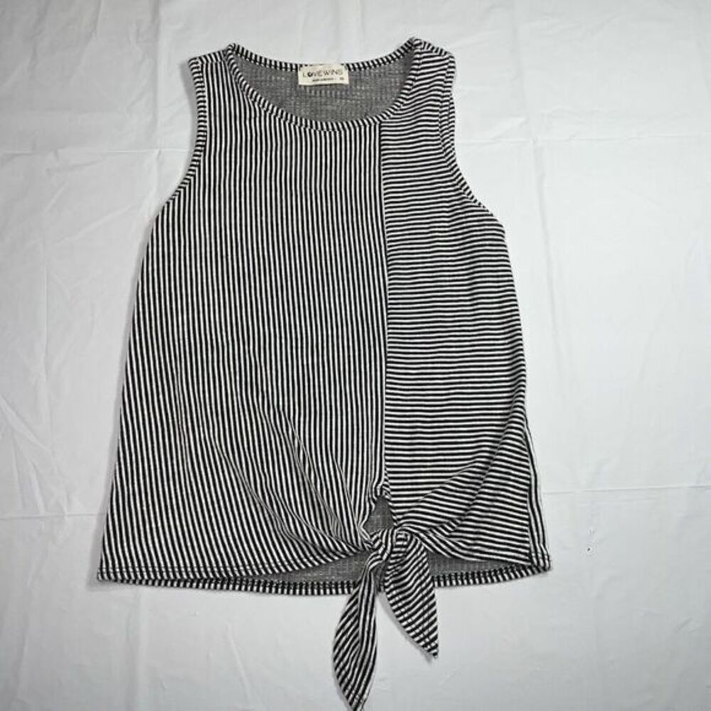 Love Wins Womens Rib-Knit Rayon Blend Black White Striped Tank Top XS